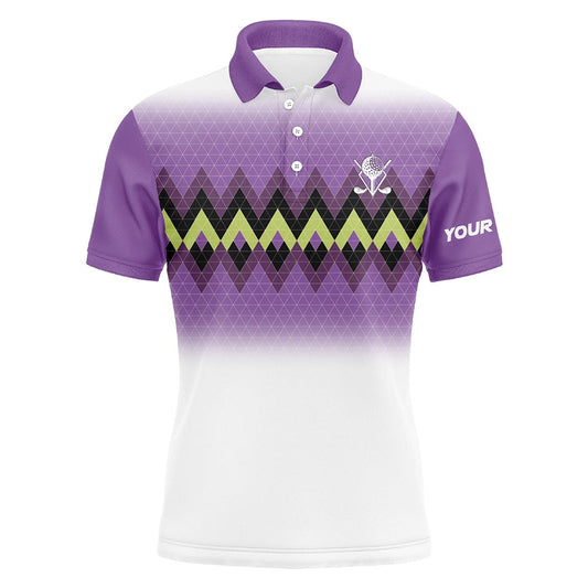 Golf Polo shirts, Purple Graphic Stripe Argyle Pattern Custom Mens Golf Polo Shirts, Personalized Mens Golf Tops