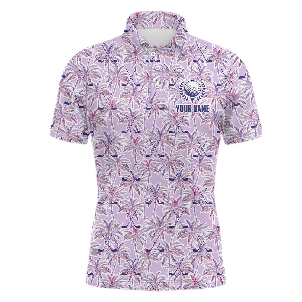 Golf Polo shirts, Purple Palm Tree Golf Clubs Pattern Mens Golf Polos Shirts Custom Golf Shirts For Men