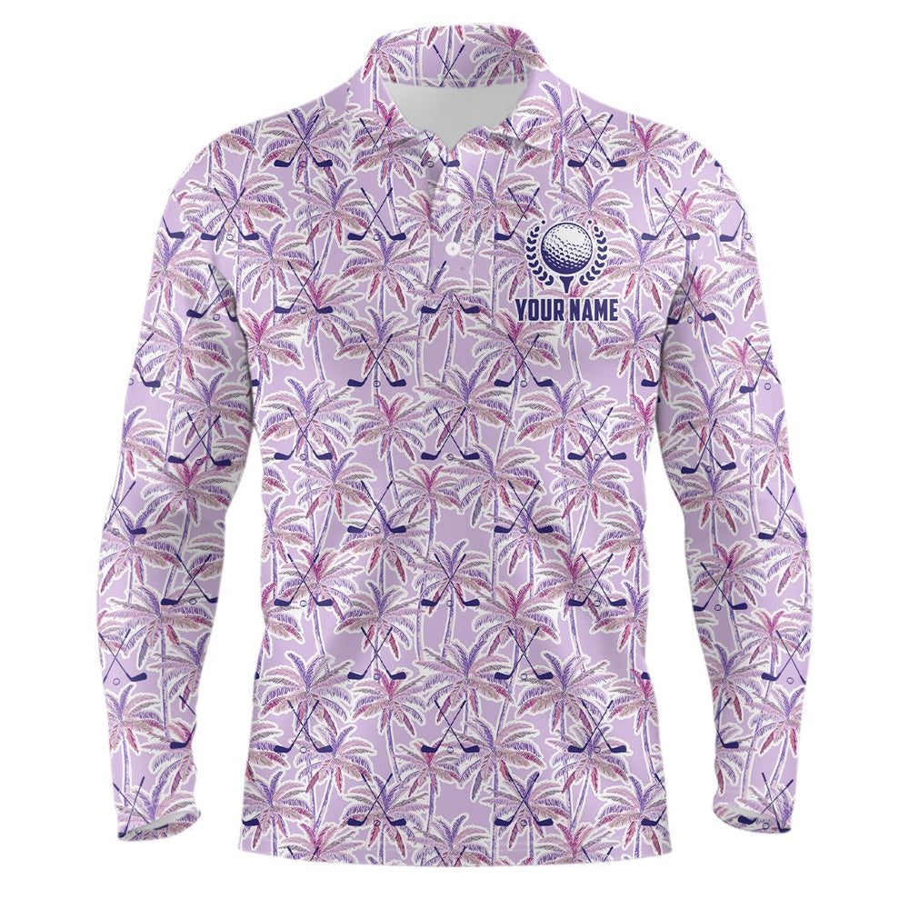 Golf Polo shirts, Purple Palm Tree Golf Clubs Pattern Mens Golf Polos Shirts Custom Golf Shirts For Men