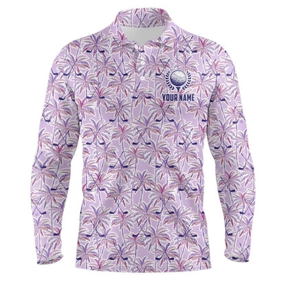 Golf Polo shirts, Purple Palm Tree Golf Clubs Pattern Mens Golf Polos Shirts Custom Golf Shirts For Men