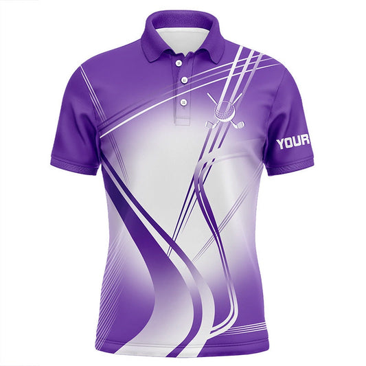 Golf Polo shirts, Purple White Gradient Mens Golf Polo Shirts Custom Name Golf Shirts For Men Personalized Golfer Gifts