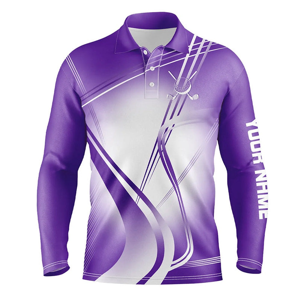 Golf Polo shirts, Purple White Gradient Mens Golf Polo Shirts Custom Name Golf Shirts For Men Personalized Golfer Gifts