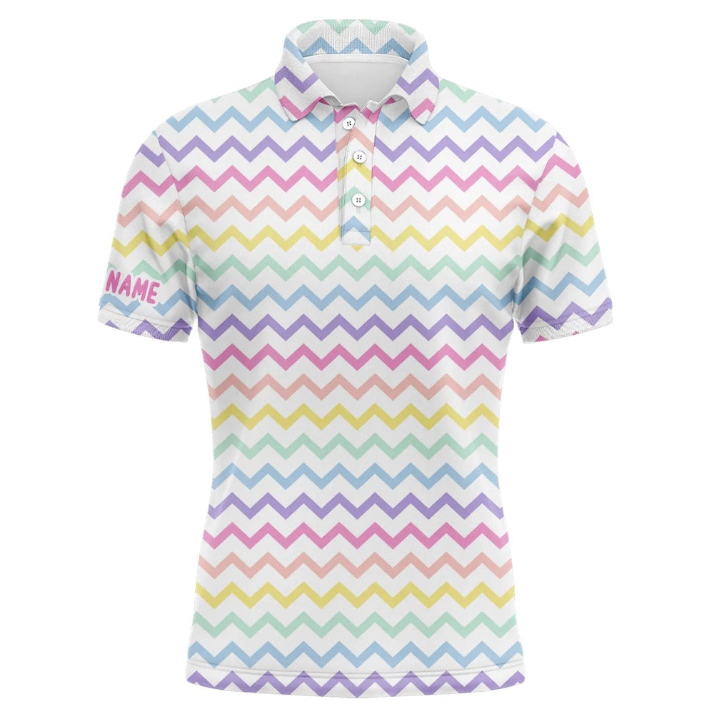Golf Polo shirts, Rainbow Colors Pattern Golf Shirts Custom Name Mens Golf Polo Shirts, Mens Golf Polo Tops