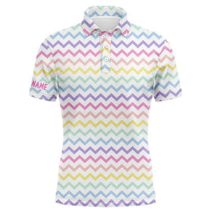 Golf Polo shirts, Rainbow Colors Pattern Golf Shirts Custom Name Mens Golf Polo Shirts, Mens Golf Polo Tops