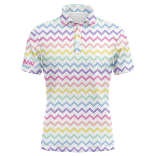Golf Polo shirts, Rainbow Colors Pattern Golf Shirts Custom Name Mens Golf Polo Shirts, Mens Golf Polo Tops