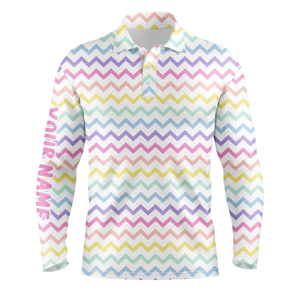 Golf Polo shirts, Rainbow Colors Pattern Golf Shirts Custom Name Mens Golf Polo Shirts, Mens Golf Polo Tops