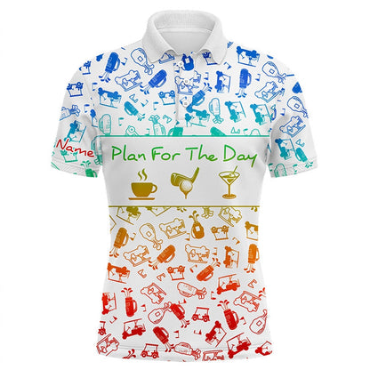 Golf Polo shirts, Rainbow Gradient Golf Pattern Men Golf Polo Shirt Custom Coffee Golf Cocktail Polo Shirts For Men