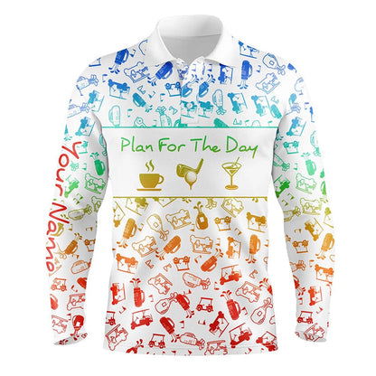 Golf Polo shirts, Rainbow Gradient Golf Pattern Men Golf Polo Shirt Custom Coffee Golf Cocktail Polo Shirts For Men