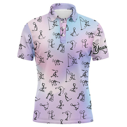 Golf Polo shirts, Rainbow Gradient Stick Figures Playing Golf Mens Polo Shirt Custom Golf Tops For Men Golf Gifts