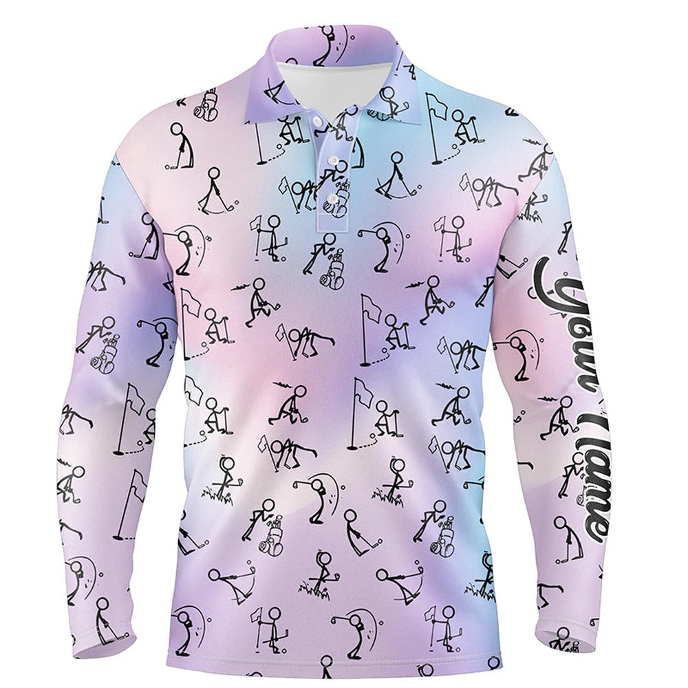 Golf Polo shirts, Rainbow Gradient Stick Figures Playing Golf Mens Polo Shirt Custom Golf Tops For Men Golf Gifts