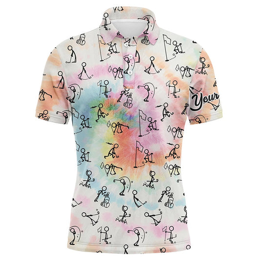 Golf Polo shirts, Rainbow Tie Dye Stick Figures Playing Golf Mens Polo Shirt Custom Golf Shirts For Men Golf Gifts