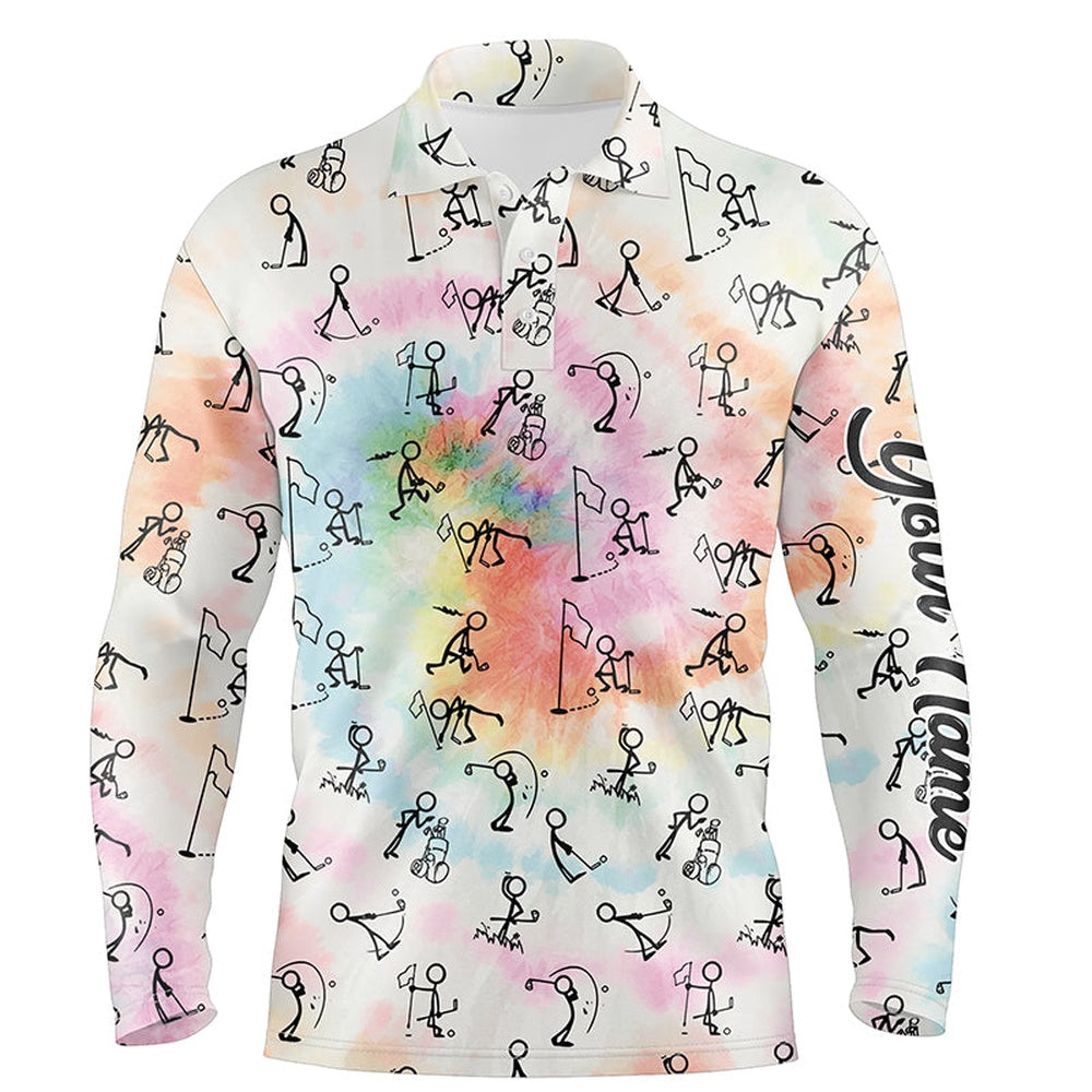 Golf Polo shirts, Rainbow Tie Dye Stick Figures Playing Golf Mens Polo Shirt Custom Golf Shirts For Men Golf Gifts
