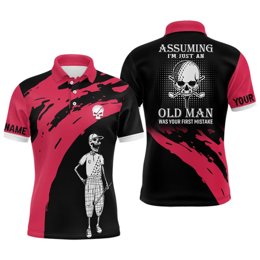 Golf Polo shirts, Red And Black Mens Skull Golf Polo Shirts Personalized Golf Polos For Men, Crazy Golf Gifts