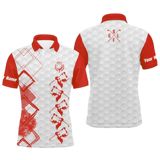 Golf Polo shirts, Red And White Mens Golf Polo Shirt Custom Name Men'S Golf Apparel, Gifts For Golf Lovers