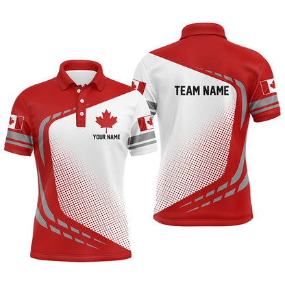 Golf Polo shirts, Red And White Mens Golf Polo Shirts Custom Team Name Canada Flag Patriotic Mens Golf Tops