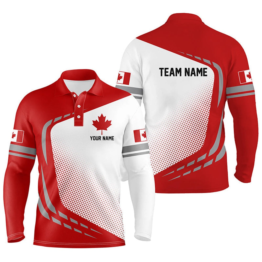 Golf Polo shirts, Red And White Mens Golf Polo Shirts Custom Team Name Canada Flag Patriotic Mens Golf Tops