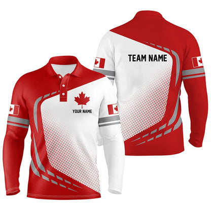 Golf Polo shirts, Red And White Mens Golf Polo Shirts Custom Team Name Canada Flag Patriotic Mens Golf Tops