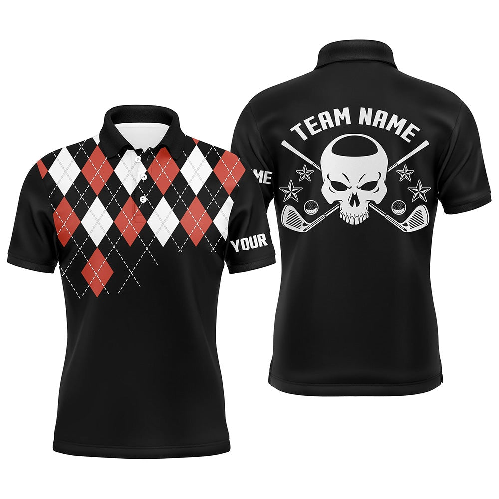 Golf Polo shirts, Red Argyle Pattern Mens Golf Polo Shirts, Customized Skull Golf Shirts For Men, Golfer Gifts