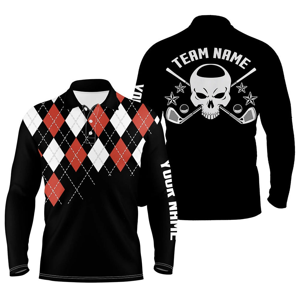 Golf Polo shirts, Red Argyle Pattern Mens Golf Polo Shirts, Customized Skull Golf Shirts For Men, Golfer Gifts