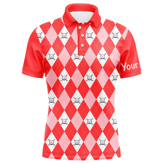 Golf Polo shirts, Red Argyle Plaid Pattern Mens Golf Polos Shirts Custom Golf Shirts For Men