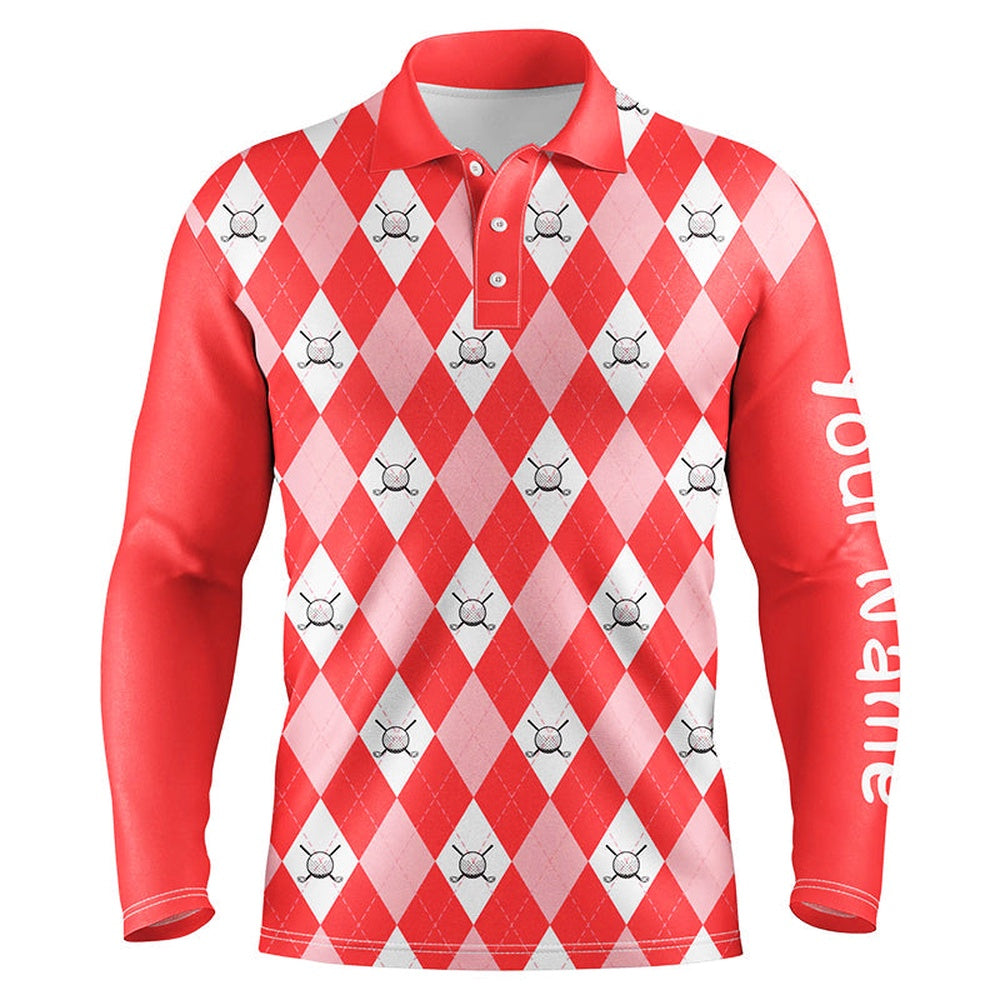 Golf Polo shirts, Red Argyle Plaid Pattern Mens Golf Polos Shirts Custom Golf Shirts For Men