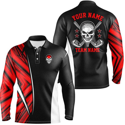 Golf Polo shirts, Red Camo Black Mens Golf Polo Shirts Custom Golf Clubs Skull Golf Tops For Mens, Best Golf Gifts