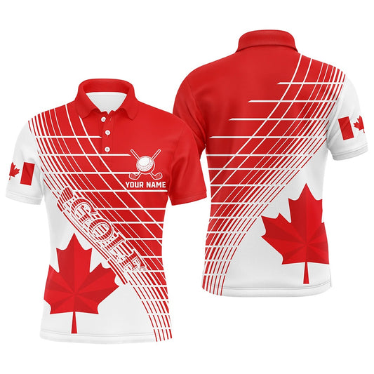 Golf Polo shirts, Red Canada Leaf Mens Golf Polo Shirts Custom White Patriotic Canadian Flag Golf Shirts For Men