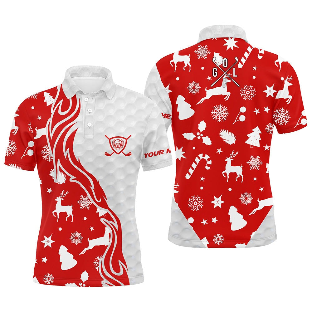 Golf Polo shirts, Red Christmas Pattern Golf Ball Men Golf Polo Shirts Custom Mens Christmas Golf Shirt Golf Clubs