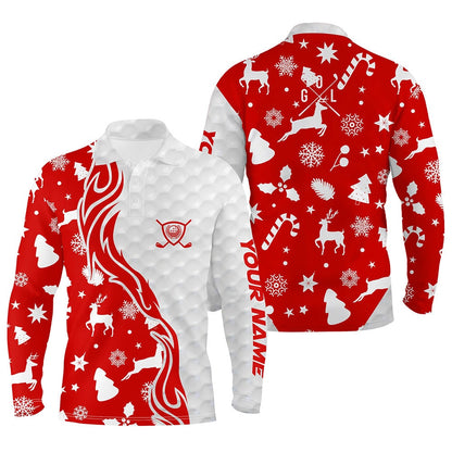 Golf Polo shirts, Red Christmas Pattern Golf Ball Men Golf Polo Shirts Custom Mens Christmas Golf Shirt Golf Clubs