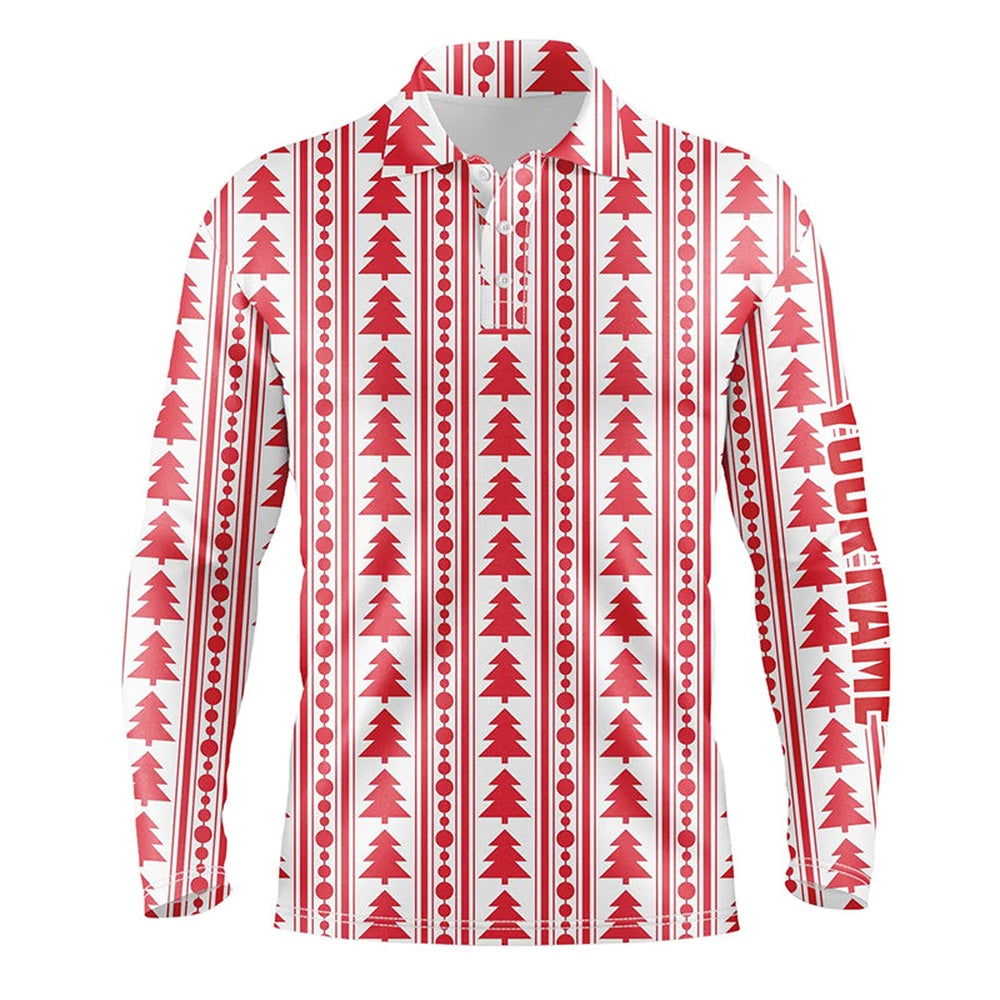 Golf Polo shirts, Red Christmas Trees & Garlands Flat Mens Golf Polo Shirts Customized Golf Shirts For Men