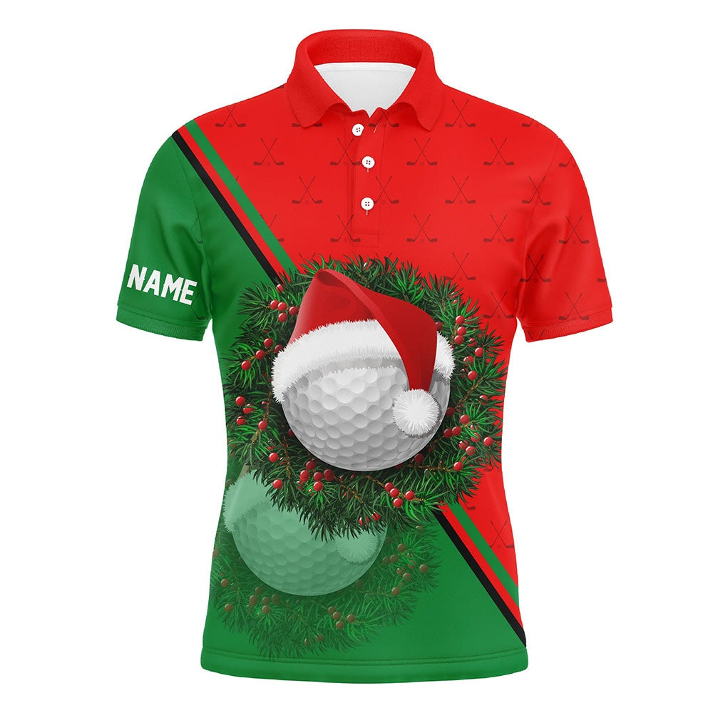 Golf Polo shirts, Red Green Santa Golf Ball Christmas Golf Mens Polo Shirt Custom Men Golf Tops Xmas Golf Gifts