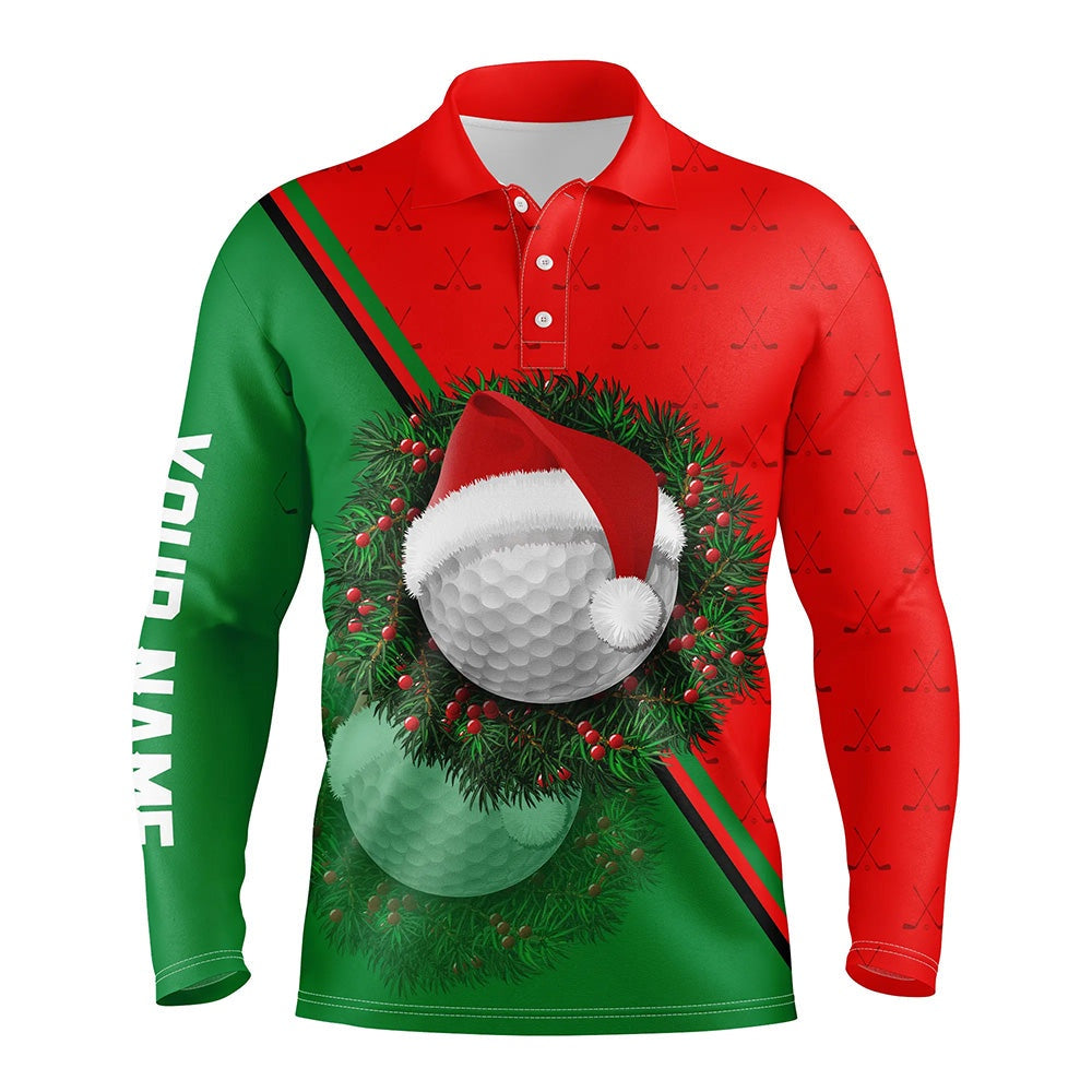 Golf Polo shirts, Red Green Santa Golf Ball Christmas Golf Mens Polo Shirt Custom Men Golf Tops Xmas Golf Gifts