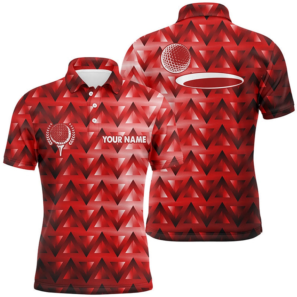 Golf Polo shirts, Red Triangle Pattern Mens Golf Polo Shirts Custom Golf Tops For Mens