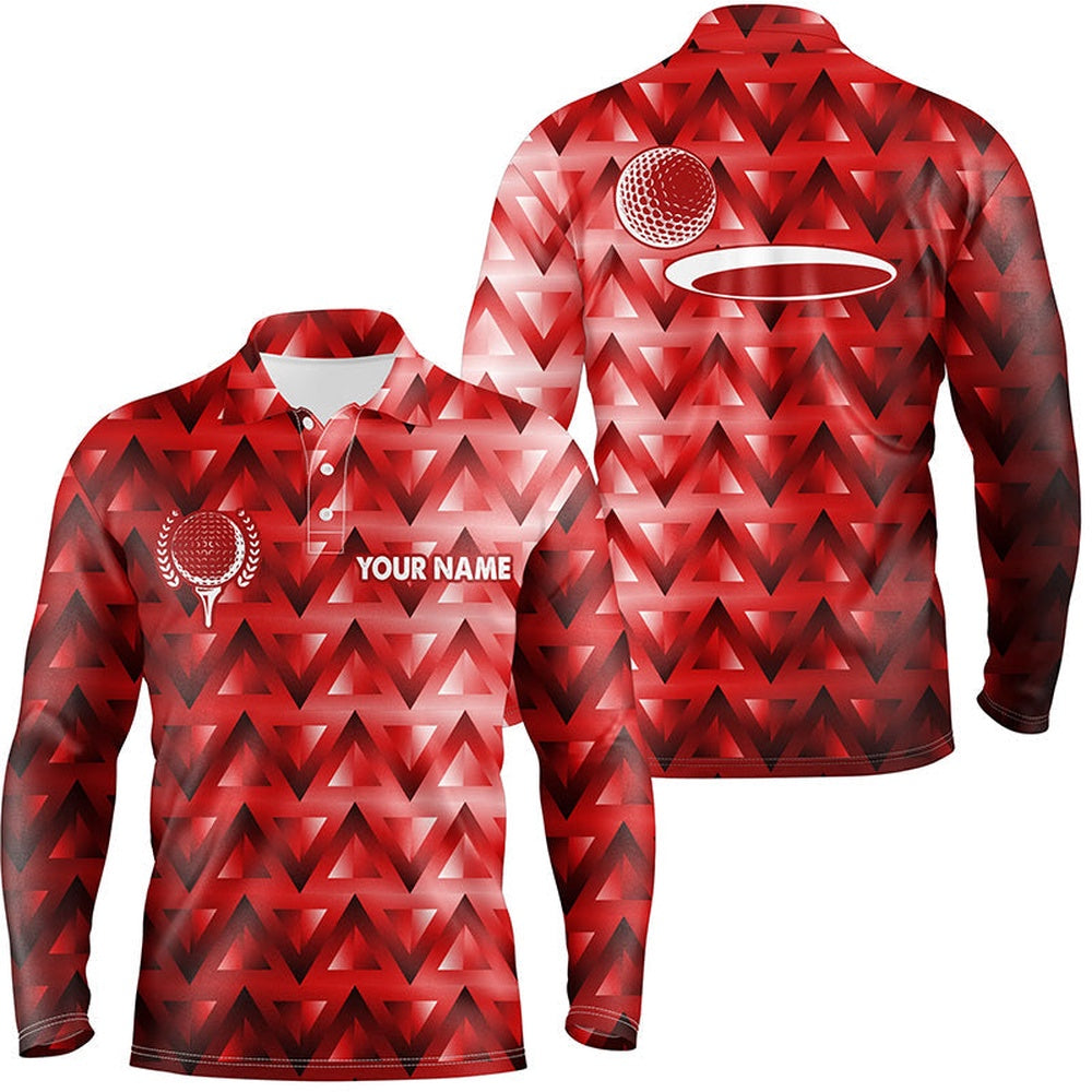 Golf Polo shirts, Red Triangle Pattern Mens Golf Polo Shirts Custom Golf Tops For Mens