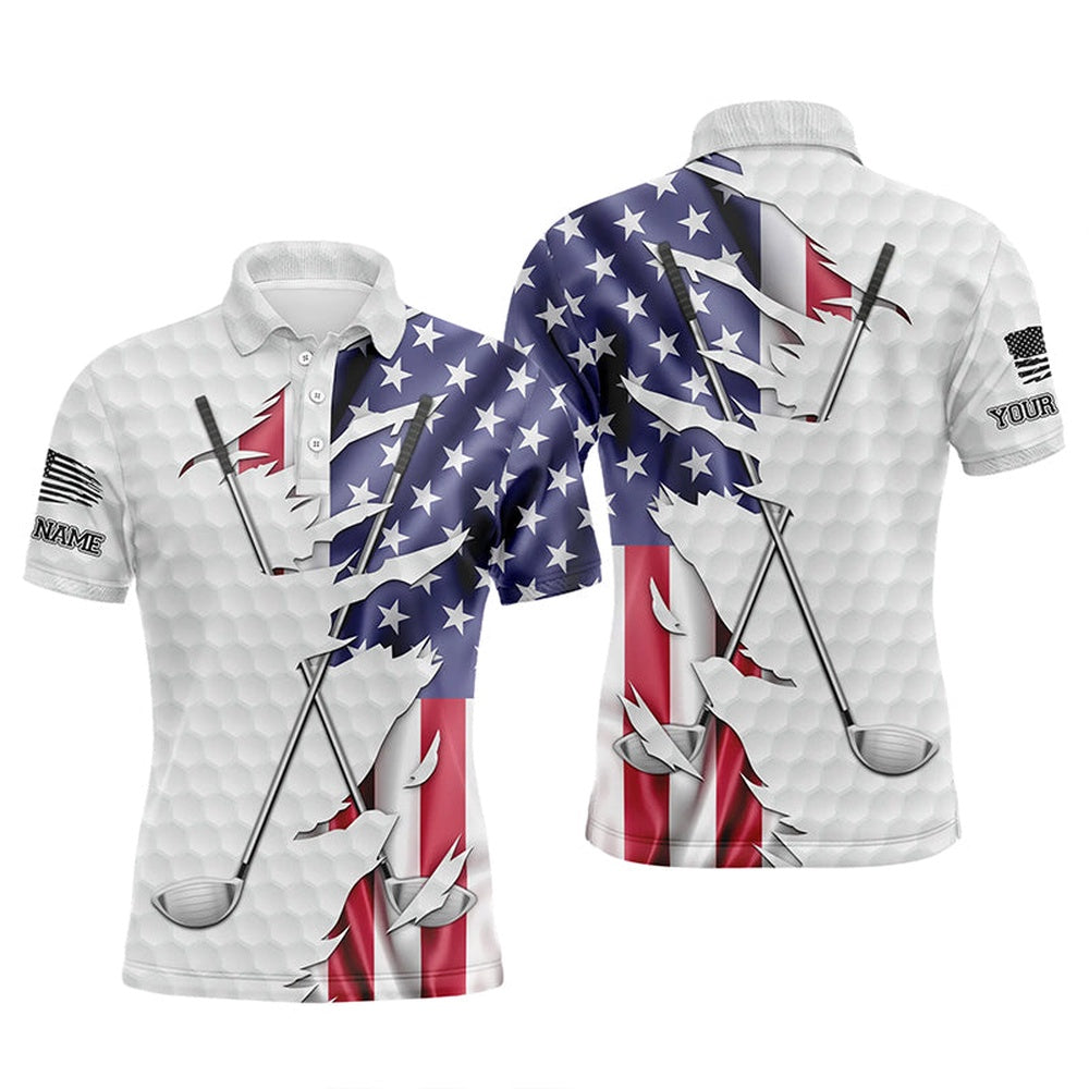 Golf Polo shirts, Red, White, And Blue American Flag Men Golf Polo Shirts Custom Patriotic Golf Performance Shirts