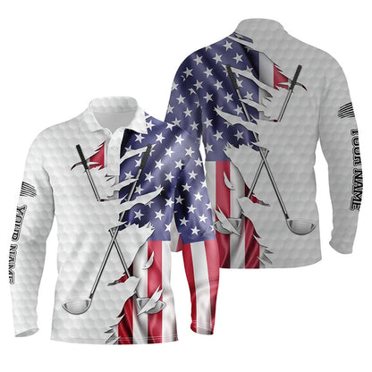 Golf Polo shirts, Red, White, And Blue American Flag Men Golf Polo Shirts Custom Patriotic Golf Performance Shirts