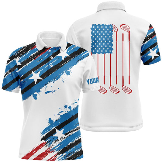 Golf Polo shirts, Red White And Blue American Flag Mens Golf Polo Shirt Custom Mens Golf Clothing, Patriotic Golf Gifts