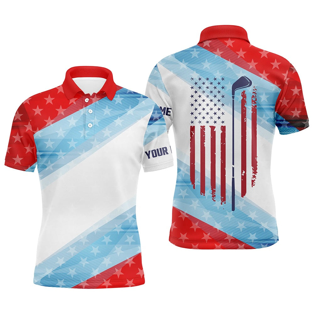Golf Polo shirts, Red White And Blue American Flag Mens Golf Polo Shirt Custom Mens Patriotic Polo Shirts Golfing Gift