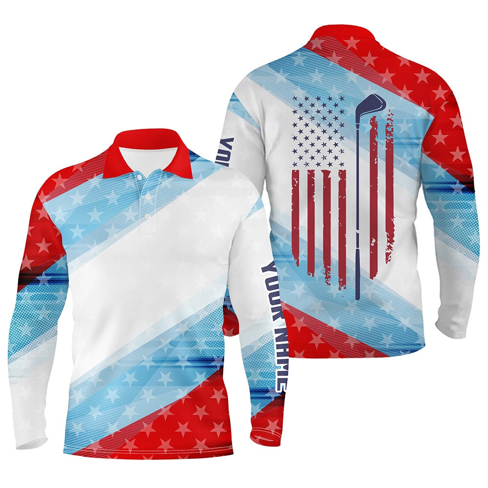 Golf Polo shirts, Red White And Blue American Flag Mens Golf Polo Shirt Custom Mens Patriotic Polo Shirts Golfing Gift