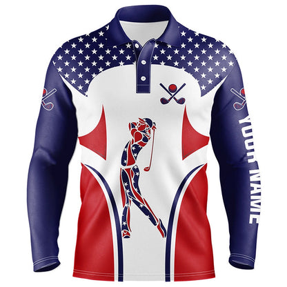 Golf Polo shirts, Red, White And Blue American Flag Mens Golf Polo Shirts Custom Patriotic Mens Golf Tops