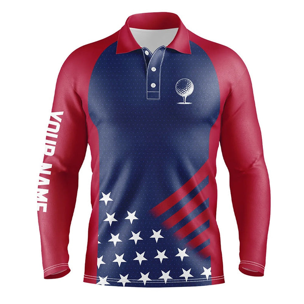 Golf Polo shirts, Red, White And Blue American Flag Mens Golf Polo Shirts Custom Patriotic Team Golf Tops For Men