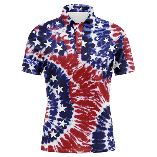 Golf Polo shirts, Red, White, And Blue American Flag Tie Dye Mens Golf Polo Shirts Custom Patriotic Team Golf Shirts