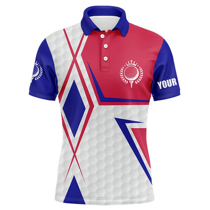 Golf Polo shirts, Red, White And Blue Argyle Plaid Mens Golf Polo Shirts Custom Name Team Golf Shirts For Mens