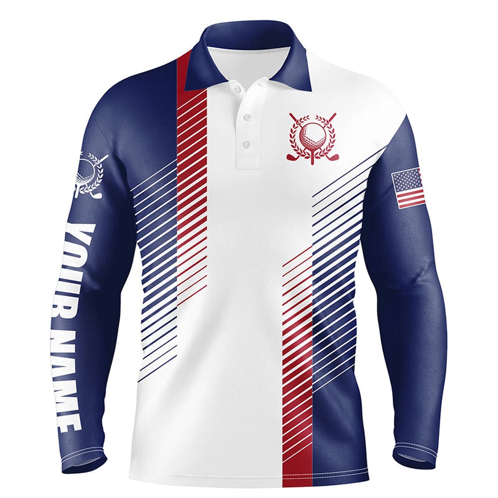 Golf Polo shirts, Red, White And Blue Golf Shirts Custom Name Mens Golf Polo Shirts, Mens Patriotic Golf Polos