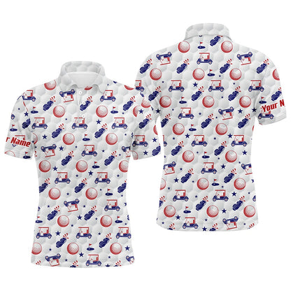 Golf Polo shirts, Red, White, And Blue Men Golf Polo Shirts Custom American Flag Patriotic Golf Clubs Pattern Golf Shirt