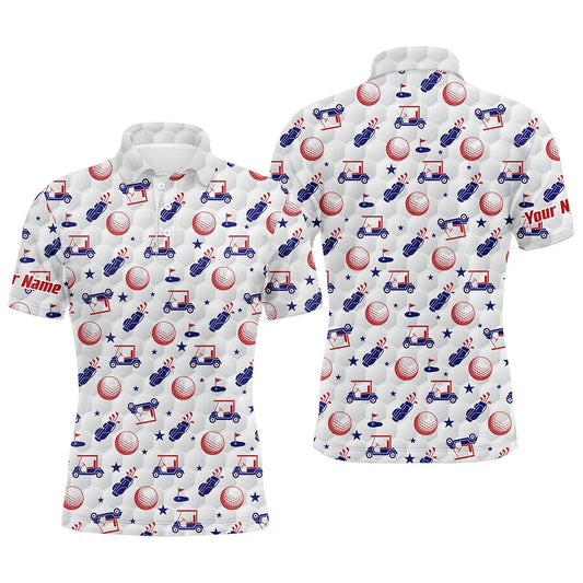 Golf Polo shirts, Red, White, And Blue Men Golf Polo Shirts Custom American Flag Patriotic Golf Clubs Pattern Golf Shirt