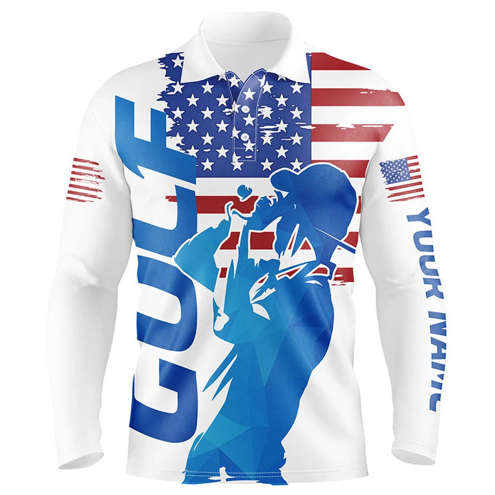 Golf Polo shirts, Red, White And Blue Mens Golf Polo Shirts Custom American Flag Patriotic Golf Attire For Mens
