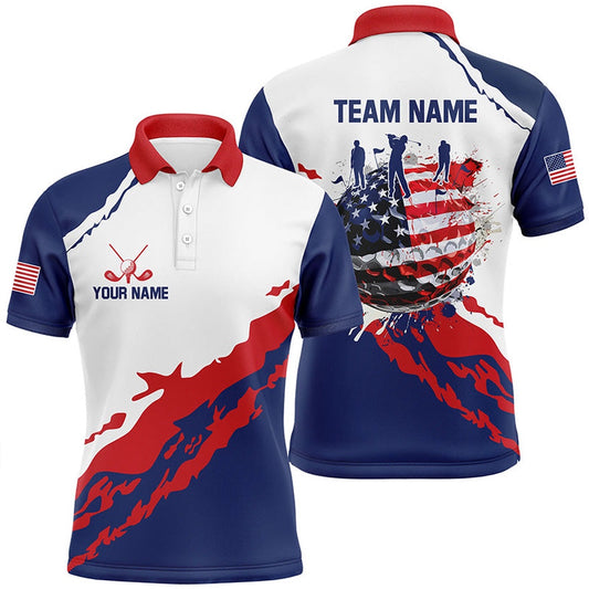 Golf Polo shirts, Red, White And Blue Mens Golf Polo Shirts Custom American Flag Patriotic Golf Clothing For Men
