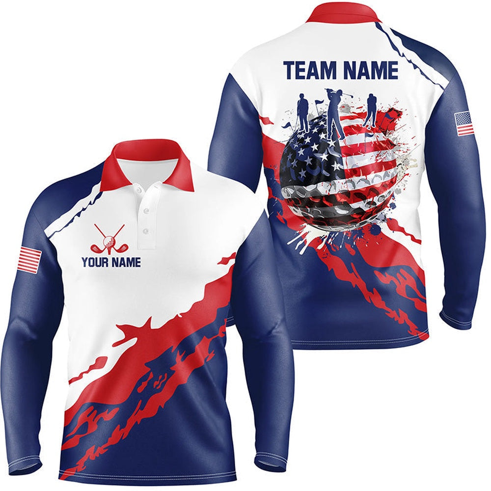 Golf Polo shirts, Red, White And Blue Mens Golf Polo Shirts Custom American Flag Patriotic Golf Clothing For Men