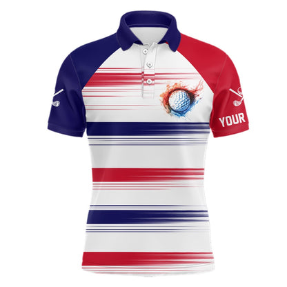 Golf Polo shirts, Red, White And Blue Mens Golf Polo Shirts Custom Patriotic Golf Ball Team Mens Golf Tops